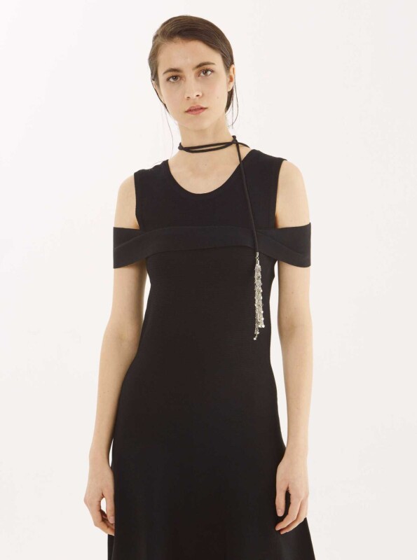 Omuzu Triko Midi Boy Elbise Siyah - 3