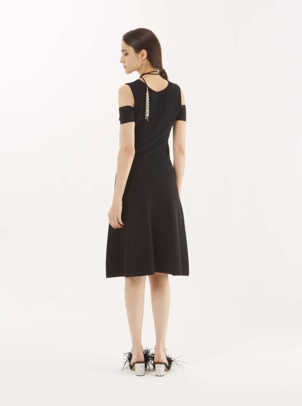 Omuzu Triko Midi Boy Elbise Siyah - 2