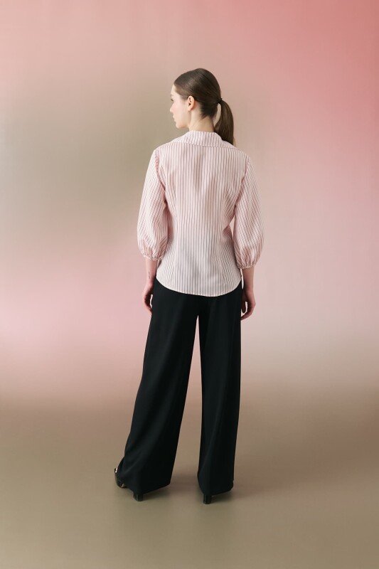 Önden Bağlamalı Balon Kol Çizgili Gömlek Standart Renk - Roman (1)