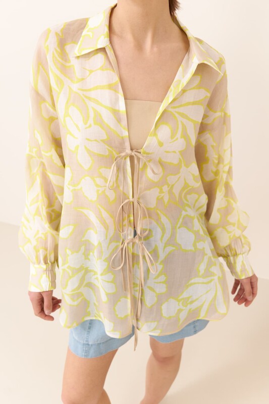 Önden Bağlamalı Keten Gömlek Standart Renk - 3