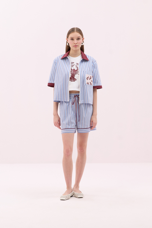 Önden Fermuarlı Kısa Kol Geniş Kesim Gömlek Standart Renk - 3