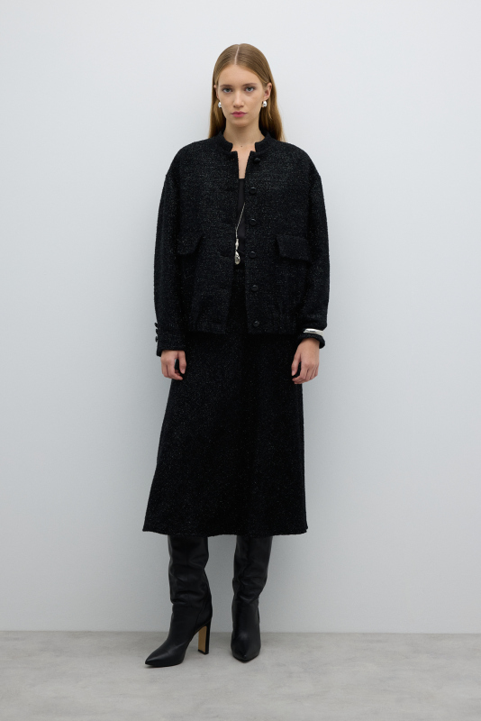 Önü Düğmeli Hakim Yaka Bomber Siyah - Roman