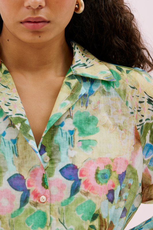 Önü Düğmeli Pilili Midi Boy Keten Elbise Standart Renk - 4