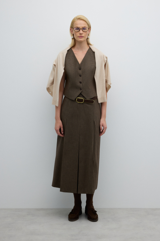 Önü Düğmeli V Yaka Yelek Kahve - 3