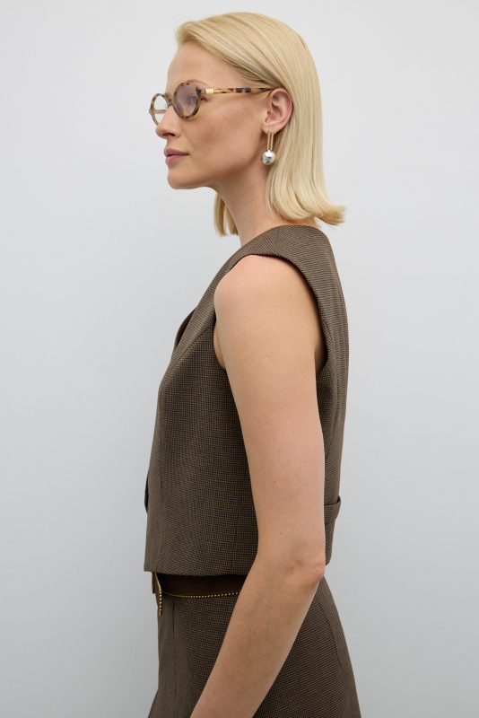 Önü Düğmeli V Yaka Yelek Kahve - 4