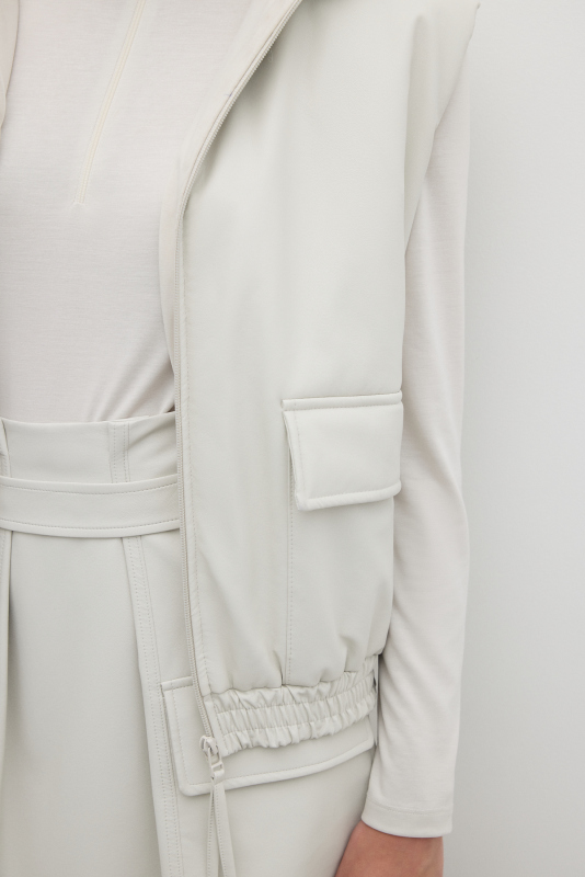 Önü Fermuarlı Kapüşonlu Çift Cepli Yelek Taş - 4