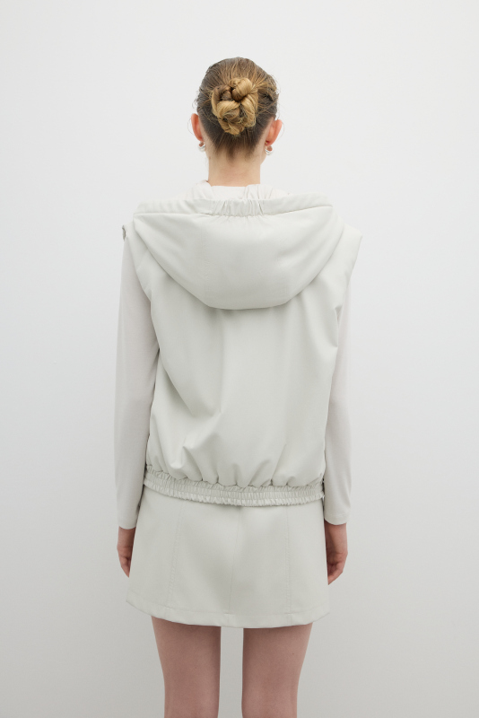 Önü Fermuarlı Kapüşonlu Çift Cepli Yelek Taş - 2