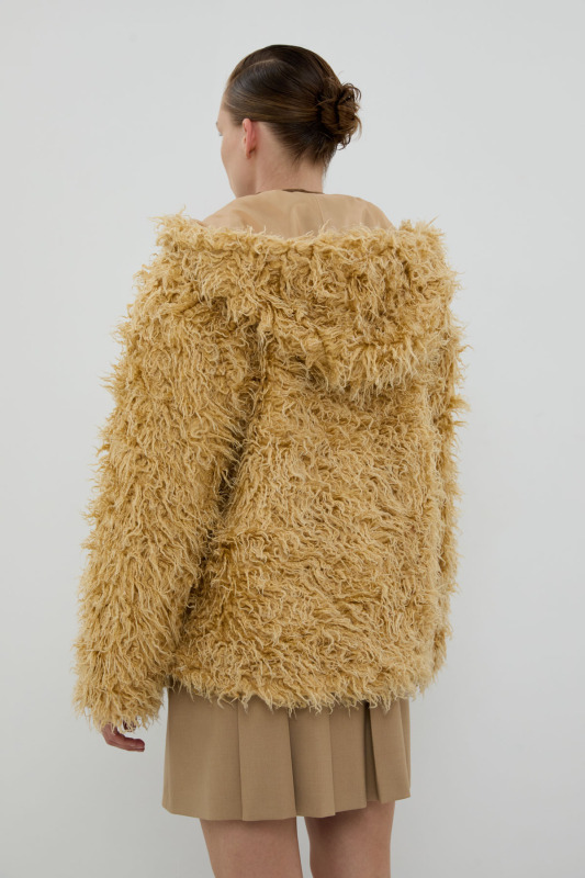 Önü Fermuarlı Kapüşonlu Mont Bej - 2