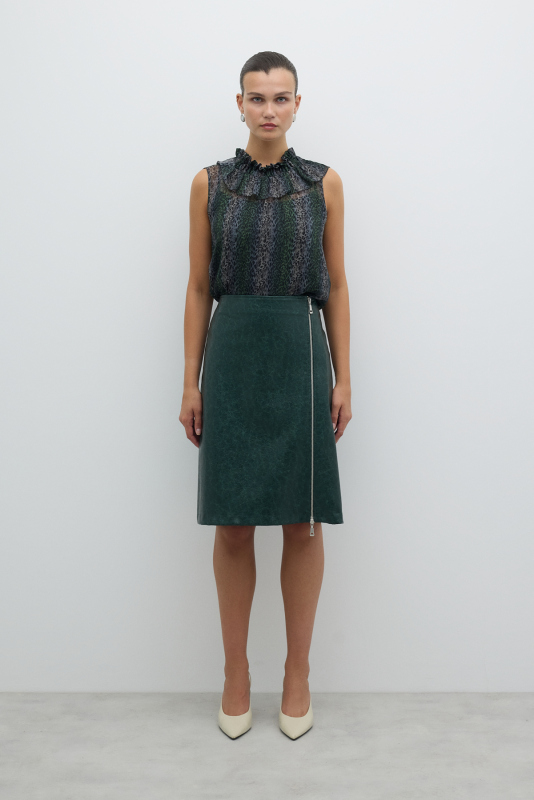 Önü Fermuarlı Midi Boy Etek Yeşil - 3