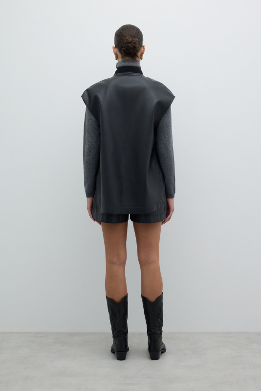 Önü Fermuarlı Trok Detaylı Yelek Siyah - Roman (1)