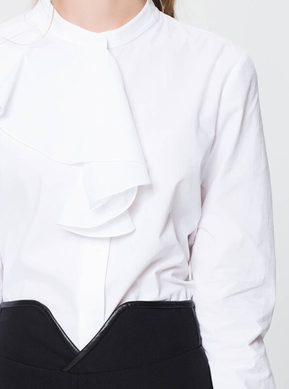  Önü Fırfır Detaylı Bluz Beyaz - 4