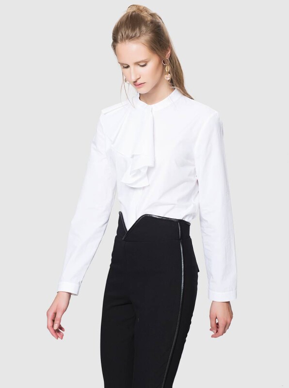  Önü Fırfır Detaylı Bluz Beyaz - 2