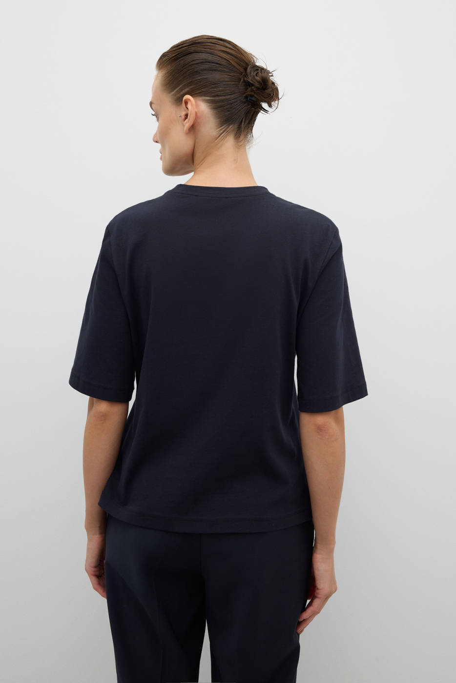 Önü Payet Nakışlı Bisiklet Yaka T-shirt Lacivert - 2
