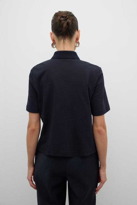 Önü Payet Nakışlı Polo Yaka T-shirt Lacivert - 2