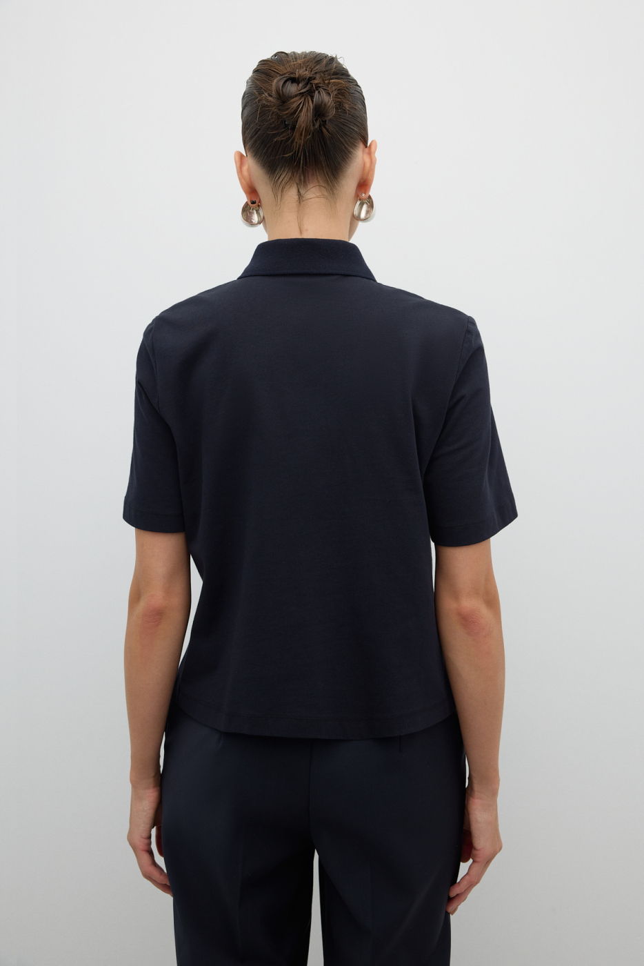 Önü Payet Nakışlı Polo Yaka T-shirt Lacivert - 2
