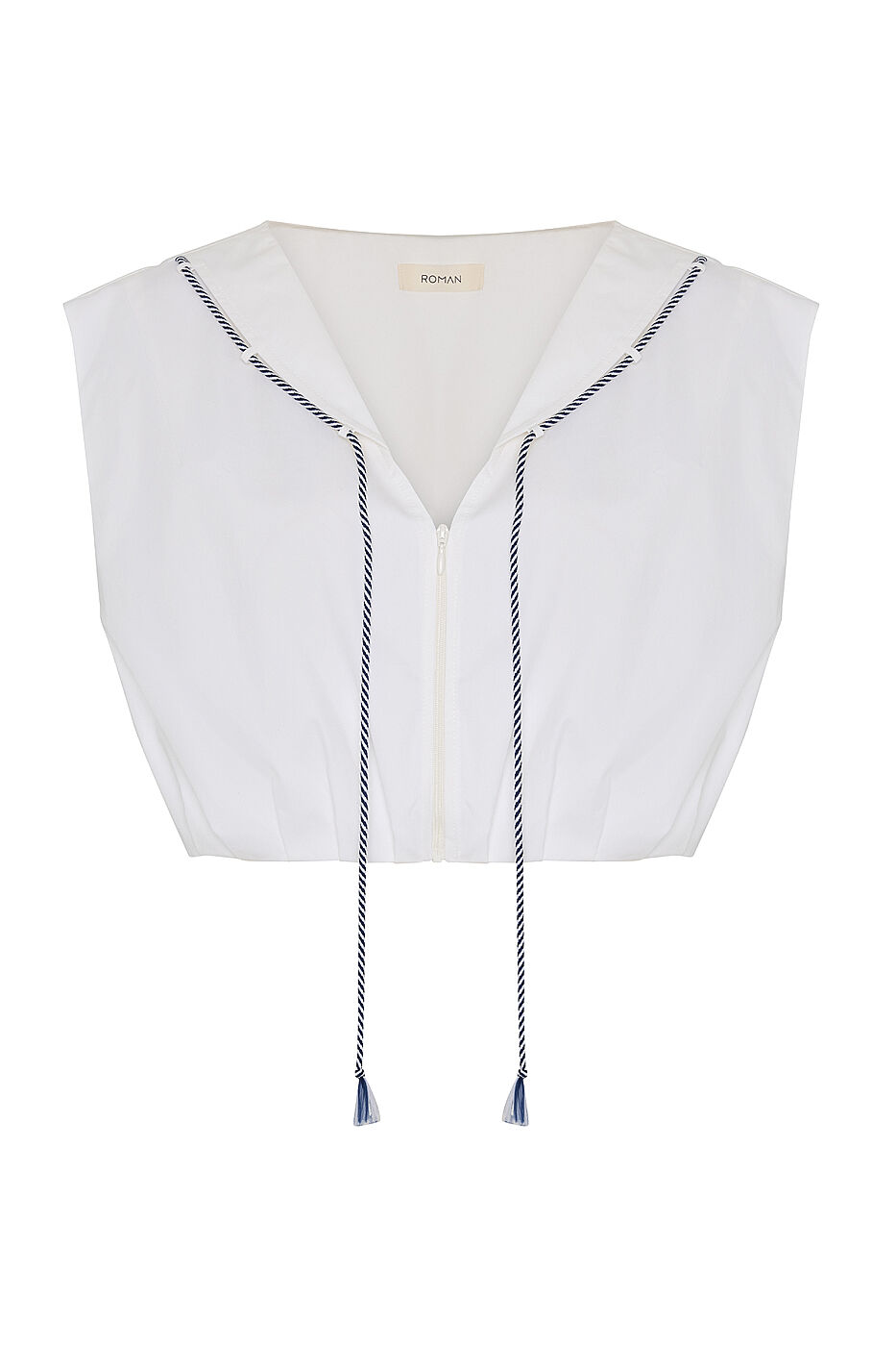 Organik Pamuk Bağcık Detaylı Crop Bluz Beyaz - 5