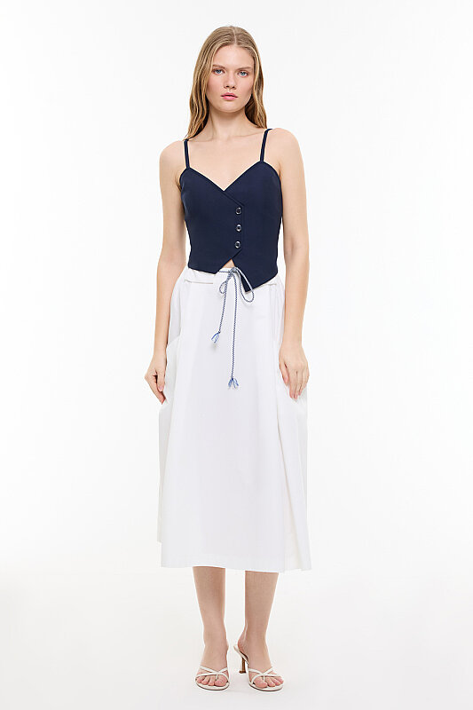 Organik Pamuk Midi Boy Etek Beyaz - Roman