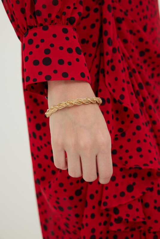  Örgü Desenli Gold Bileklik Standart Renk - Roman (1)