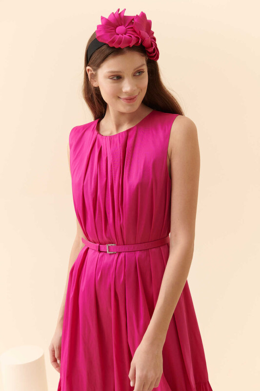  Origami Çiçekli Tafta Taç Fuşya - 2