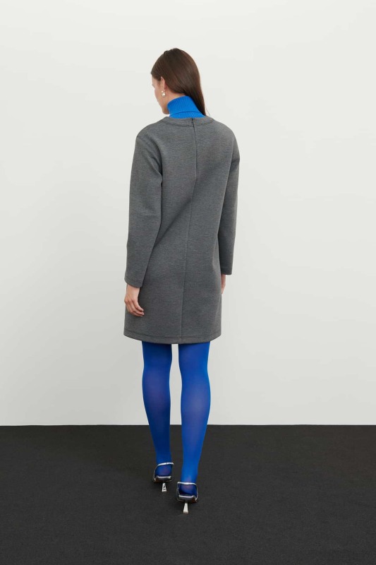 Crew Neck Long Sleeve Dress Grey - 2