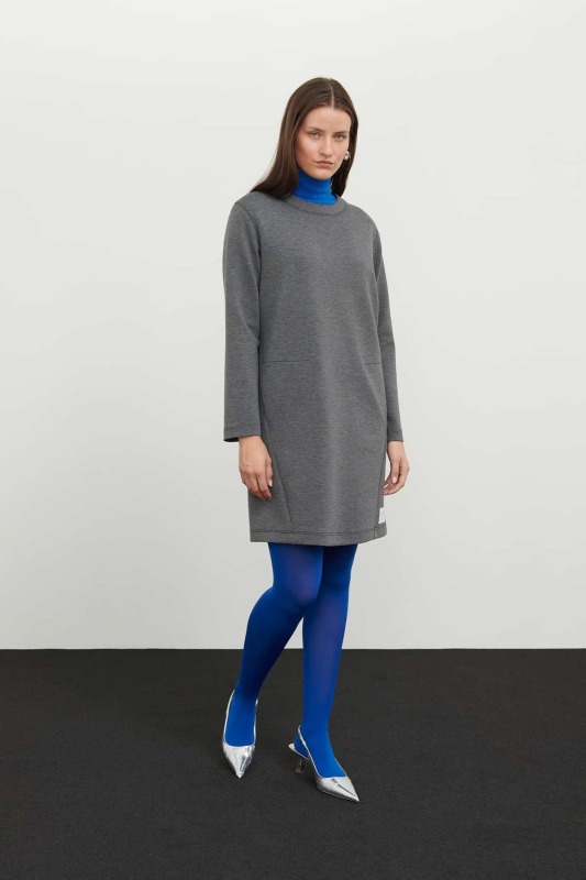 Crew Neck Long Sleeve Dress Grey - 3