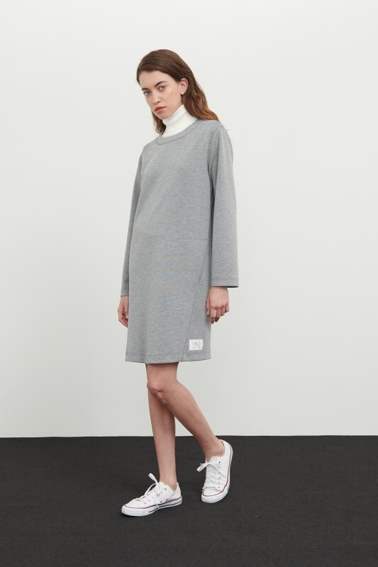 Crew Neck Long Sleeve Dress Grey - 5