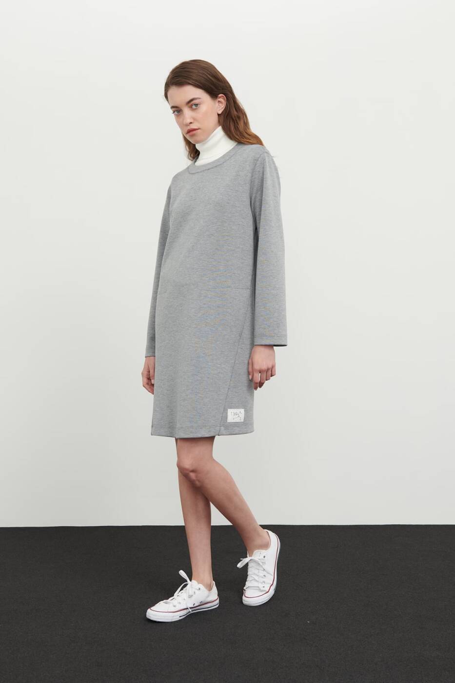 Crew Neck Long Sleeve Dress Grey - 5