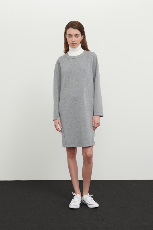 Crew Neck Long Sleeve Dress Grey - 3