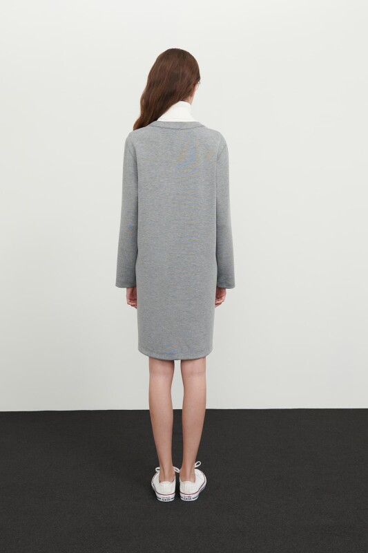 Crew Neck Long Sleeve Dress Grey - 2