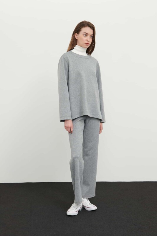 Bisiklet Yaka Uzun Kollu Sweatshirt Gri - 4