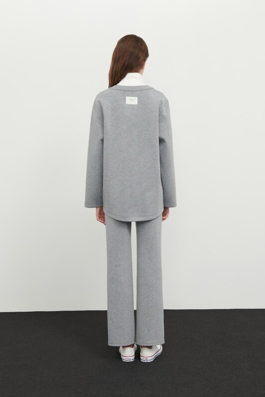 Bisiklet Yaka Uzun Kollu Sweatshirt Gri - 2