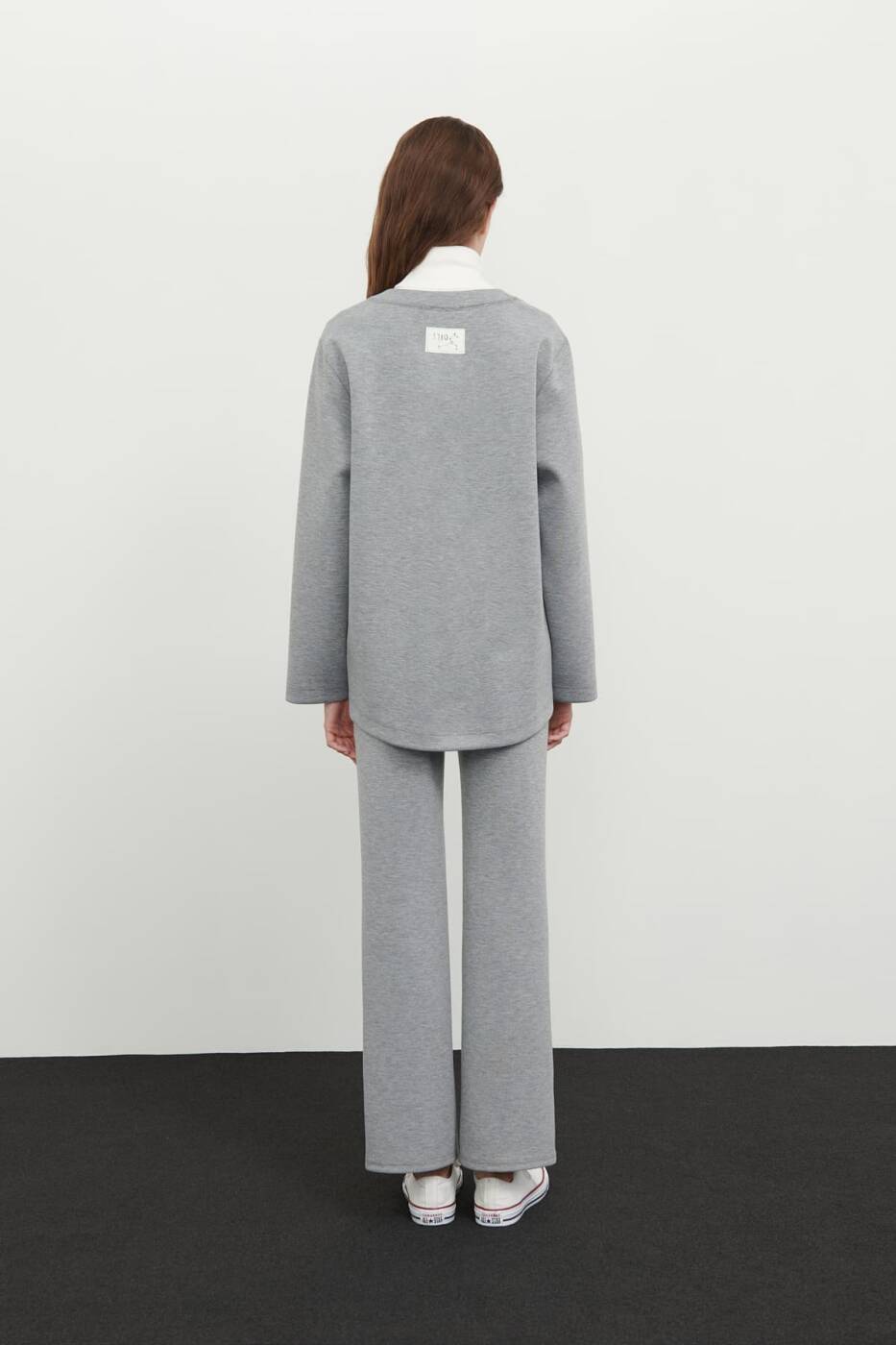 Bisiklet Yaka Uzun Kollu Sweatshirt Gri - 2
