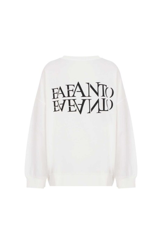  Oversize Fafanto Yazı Baskılı Sweatshirt Ekru - 5