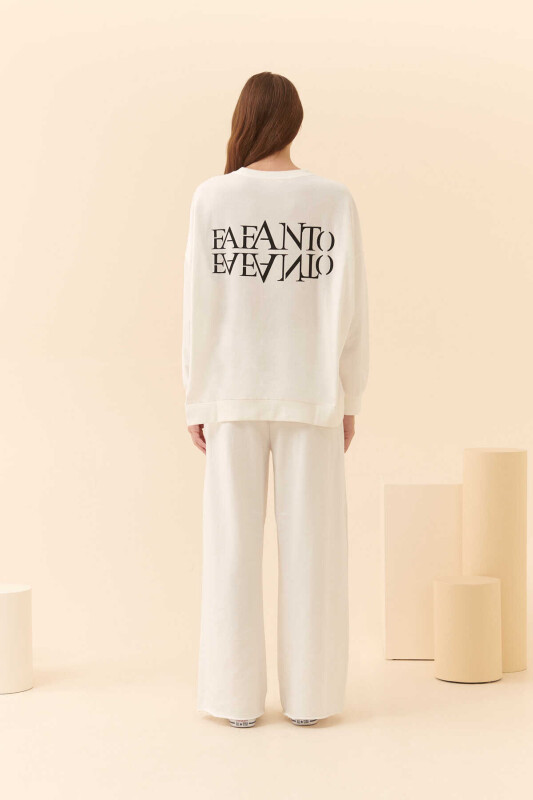  Oversize Fafanto Yazı Baskılı Sweatshirt Ekru - Roman (1)