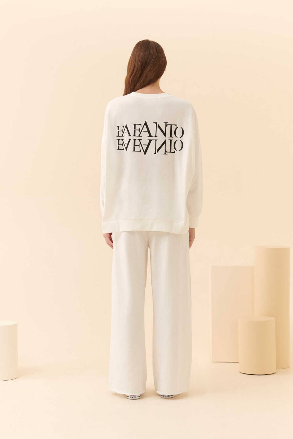  Oversize Fafanto Yazı Baskılı Sweatshirt Ekru - 2