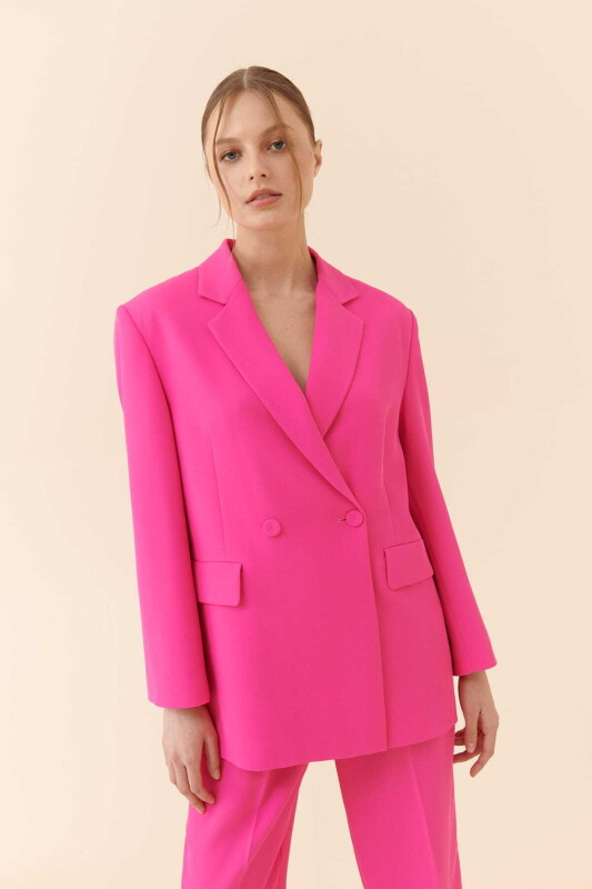  Oversize Krep Kadın Ceket Fuşya - 1