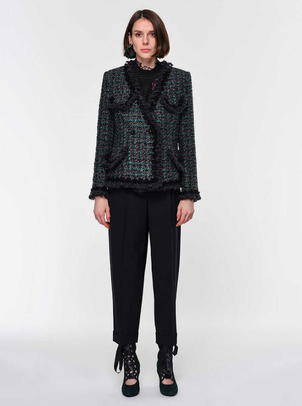 Paça Detaylı Yün Pantolon K.Lacivert - 1