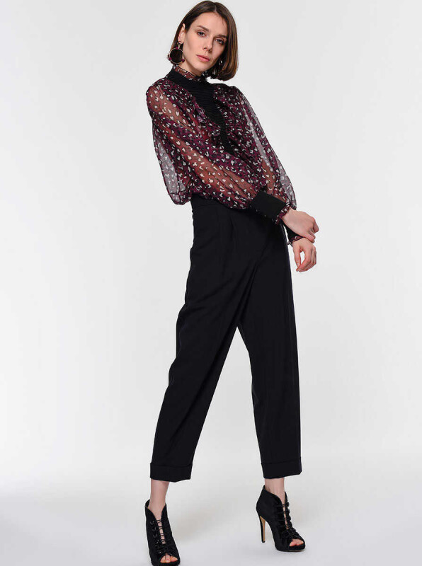 Paça Detaylı Yün Pantolon K.Lacivert - 2