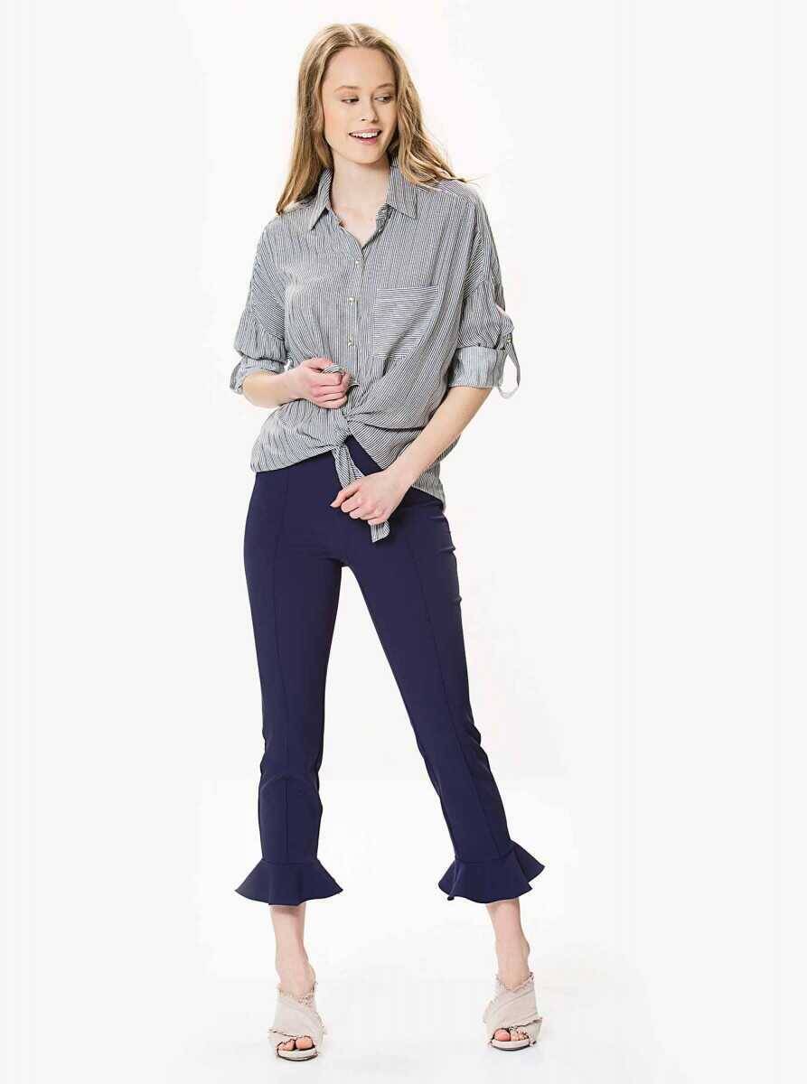 Paça Detaylı Pantolon Lacivert - 1