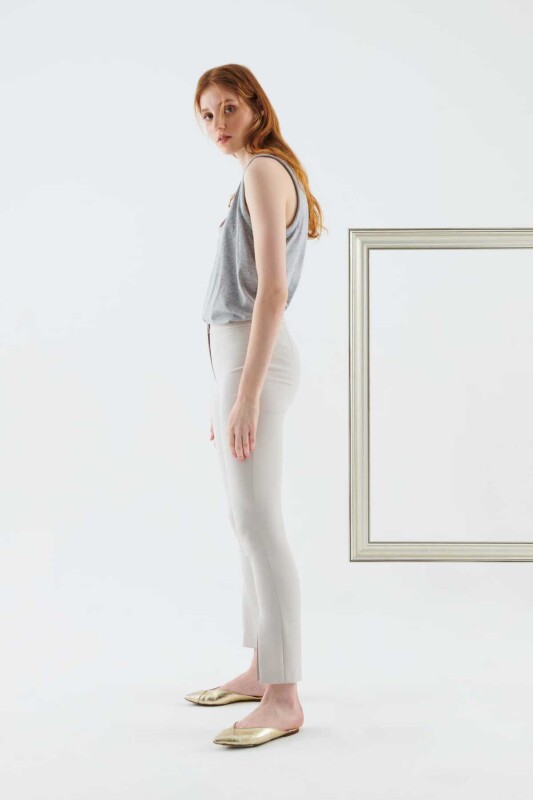 Paçalı Kadın Pantolon Taş - 3