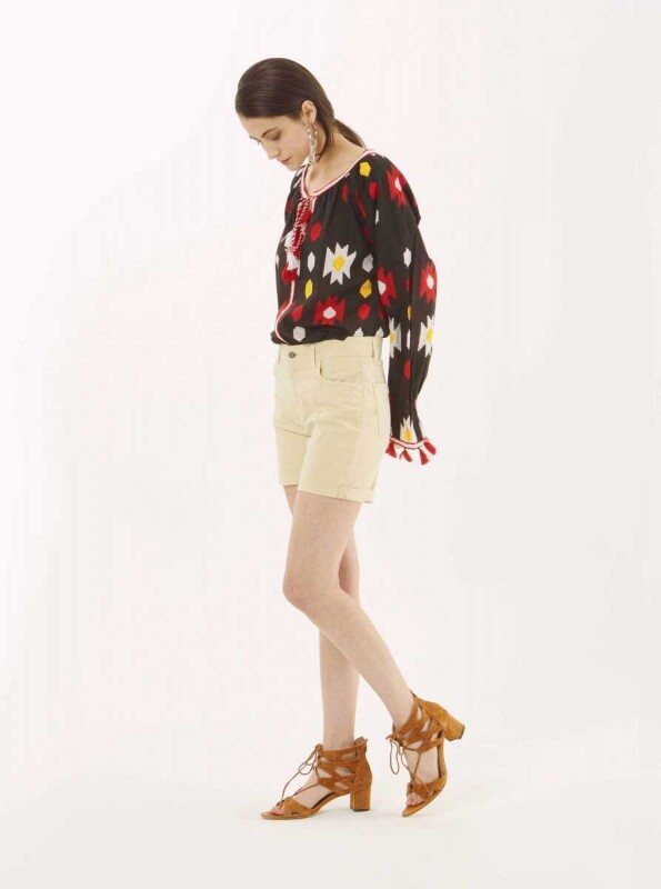 Paçası Katlı Kadın Şort Ekru - 4