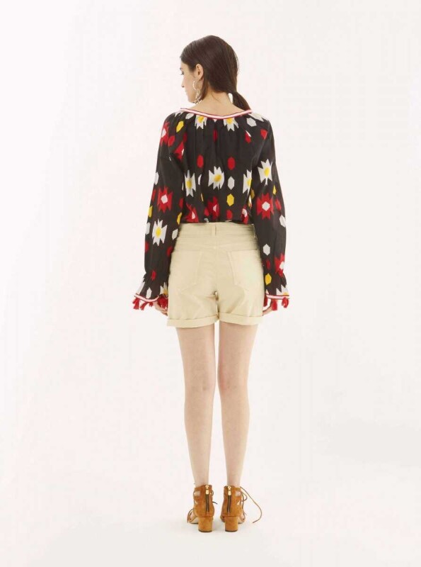 Paçası Katlı Kadın Şort Ekru - 2