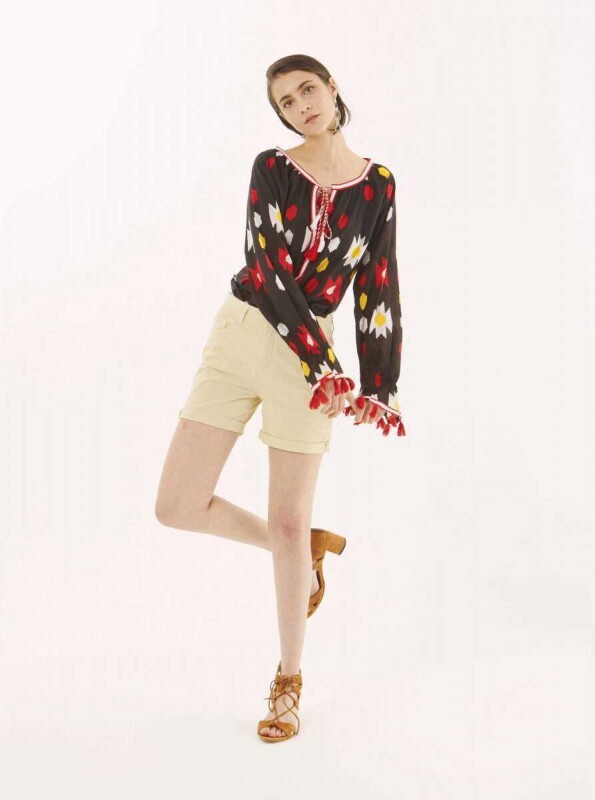 Paçası Katlı Kadın Şort Ekru - 1