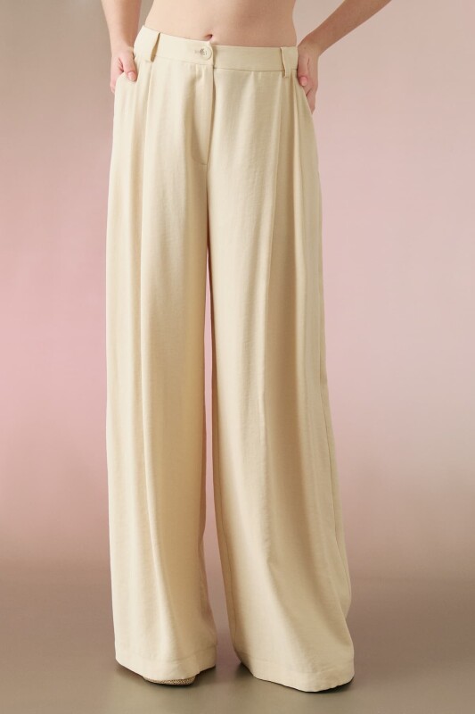 Palazzo Çift Pileli Pantolon Bej - 3