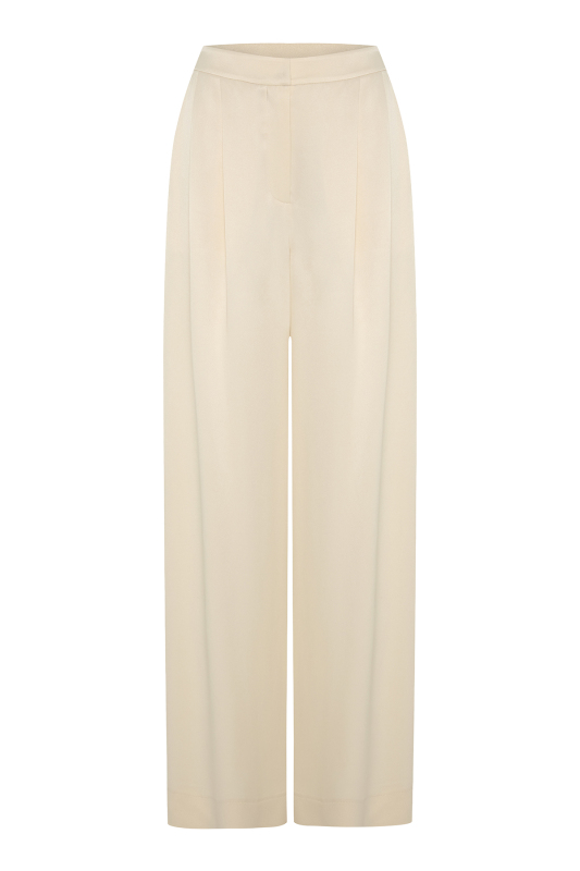 Palazzo Saten Pantolon Krem - 4