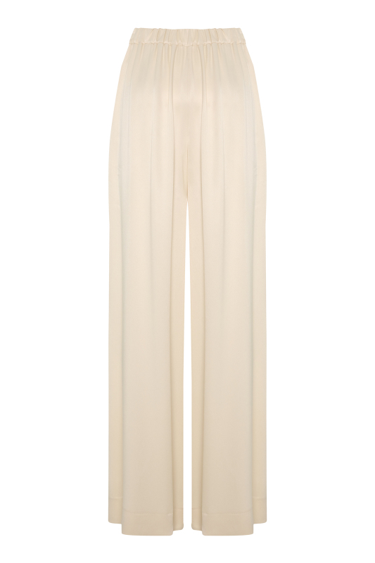 Palazzo Saten Pantolon Krem - 5