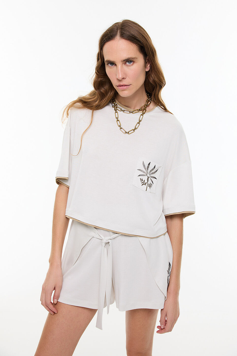 Palmiye Baskılı T-Shirt Taş - 6