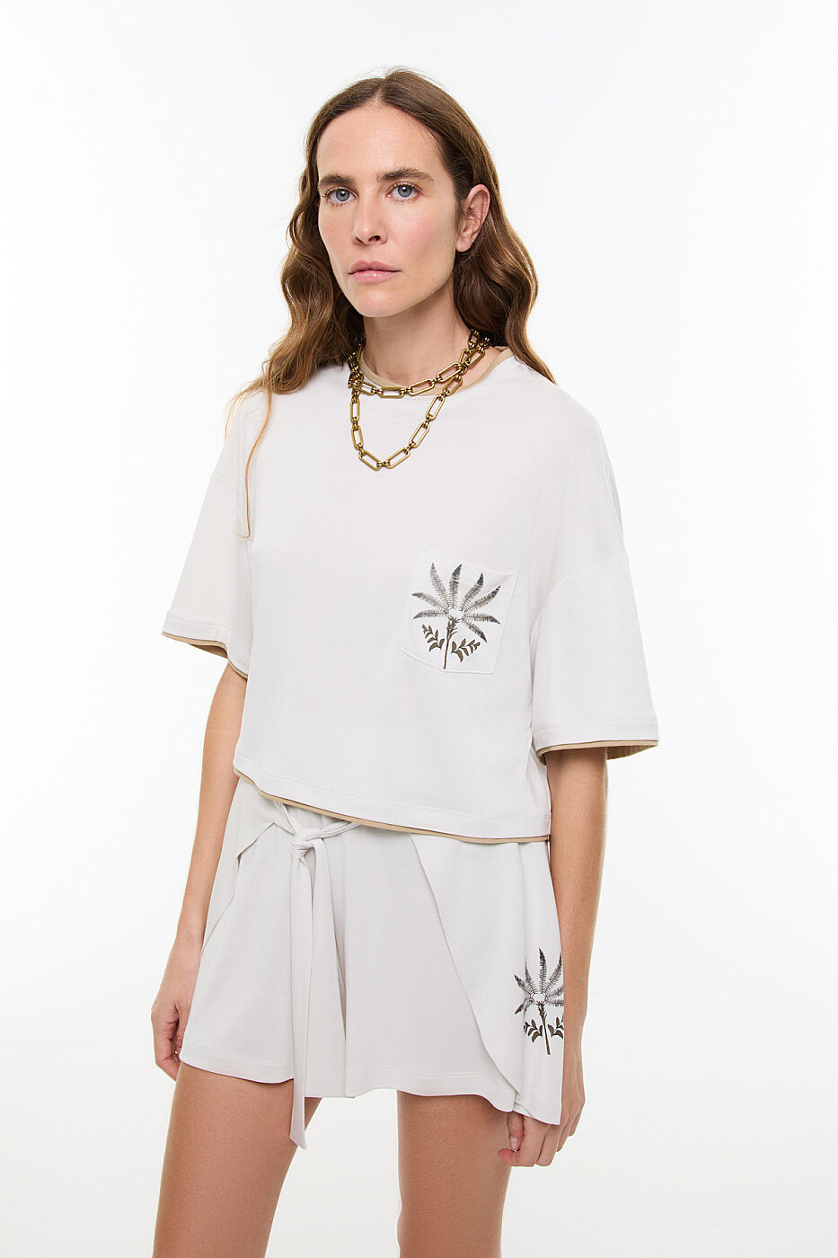 Palmiye Baskılı T-Shirt Taş - 7