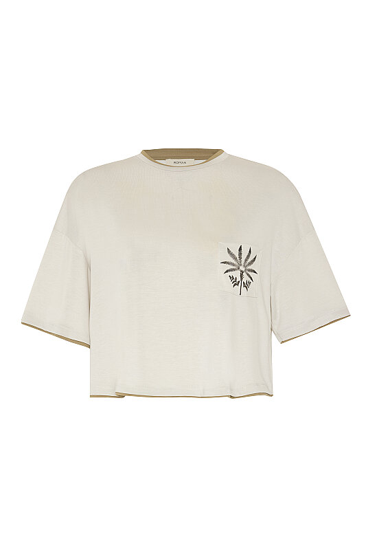 Palmiye Baskılı T-Shirt Taş - 4