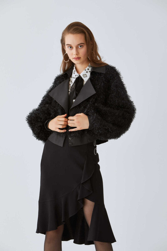  Parlak Tüylü Mont Siyah - 1